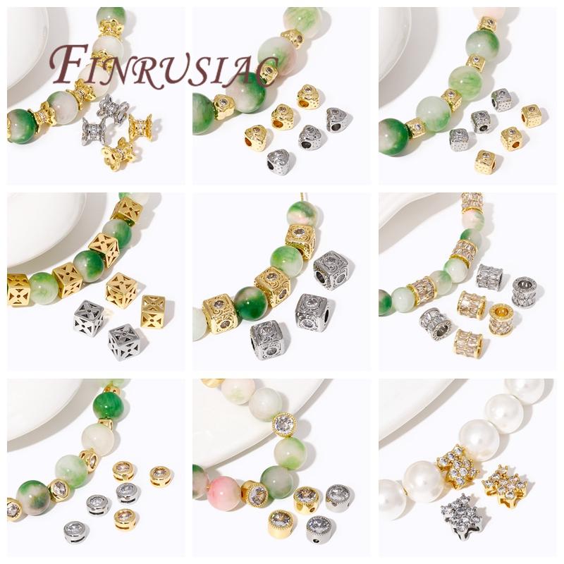 Volné korálky pozlacené 18K zlatem, mosazné čtvercové korálky se zirkony pro výrobu náramků, oddělovače korálků, DIY korálkovací šperkařské doplňky