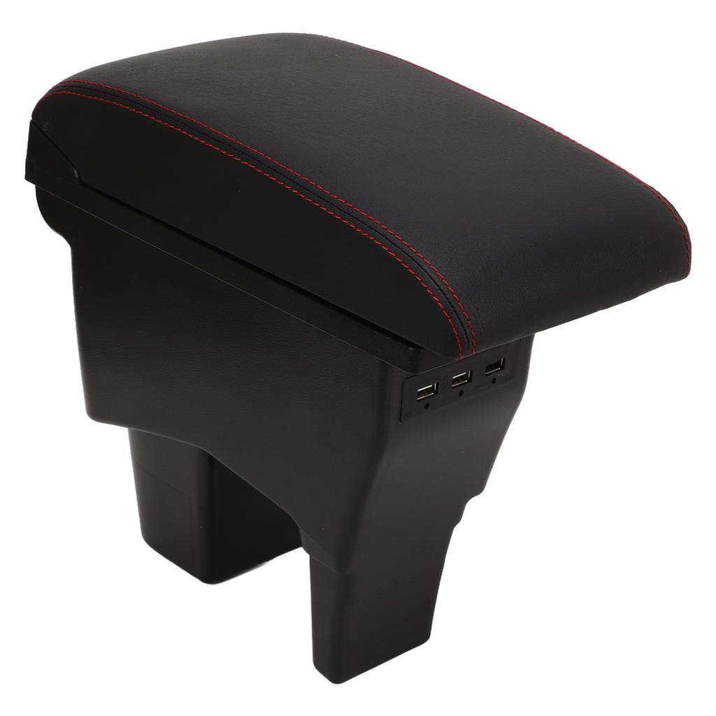 Car Armrest Box Black Central Console Arm Rest Storage Box Red Stitch with USB Interface Replacement for Suzuki VITARA