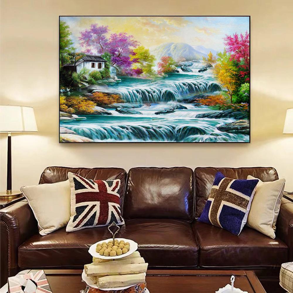 Abstract Landscape WaterFall Canvas Painting Modern Wall Art Print Decorative Picture Modern Living Room Decor