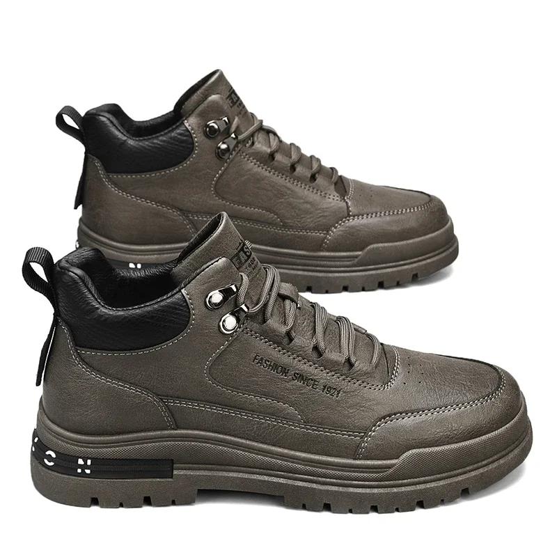 Fashion Men's Biker Boots Casual Mid Top British Tooling Shoe Keep Warm Trendy All-match Popular Motorcycle Lace-up Water Proof Boot Hot