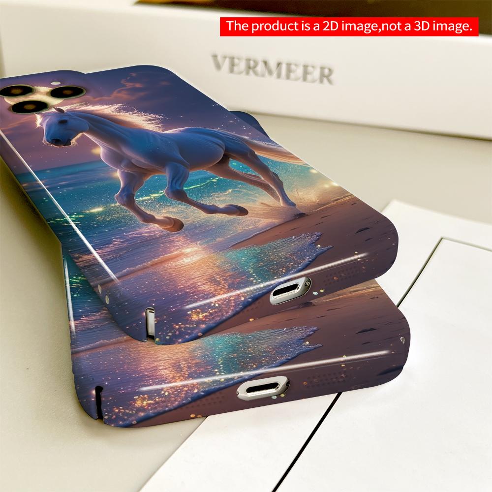 2DFlat Moonlit White Horse Galloping On Beach All Inclusive Film Hard Phone Case, Compatible with iPhone 18 Pro Max 17 16 15 14 13 12 11