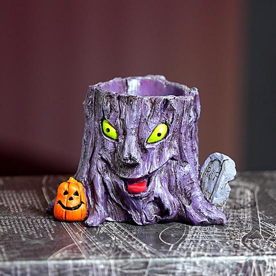 Halloweenská pryskyřičná ozdoba Strašidelný strašidelný dům Hrob Strom Démon Kořen Náhrobní kámen Socha s LED světlem Kreslená dýně Duch Figurka Ozdoba