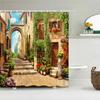 Flowers Garden Landscape Shower Curtain European Retro Rural Scenery Wall Decor Hanging Curtain Waterproof Bathroom Curtains