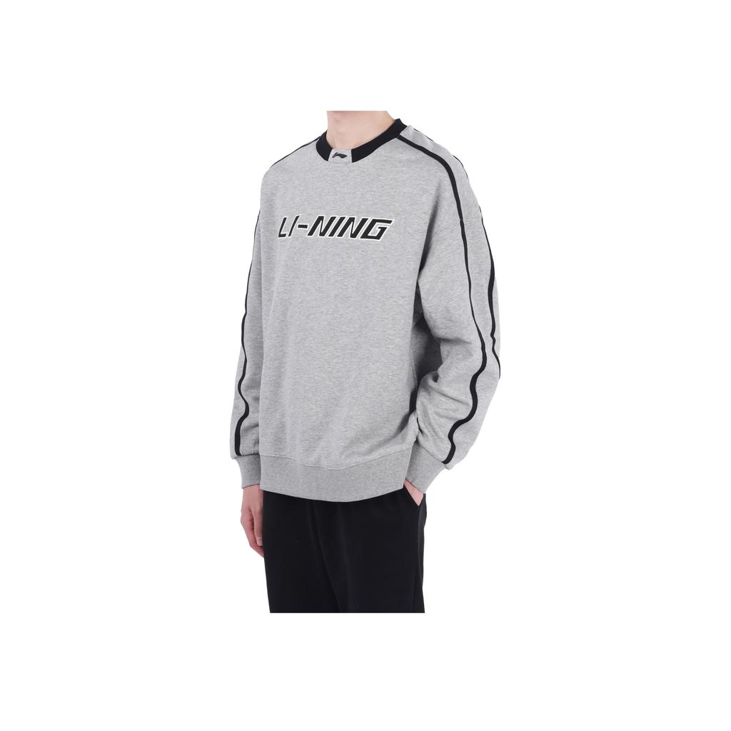 Li Ning Sportlicher Lifestyle Serie Lockerer Rundhals-Pullover Warmes Fleece-Sweatshirt Unisex-Sweatshirt Blume-Grau AWDU917-5