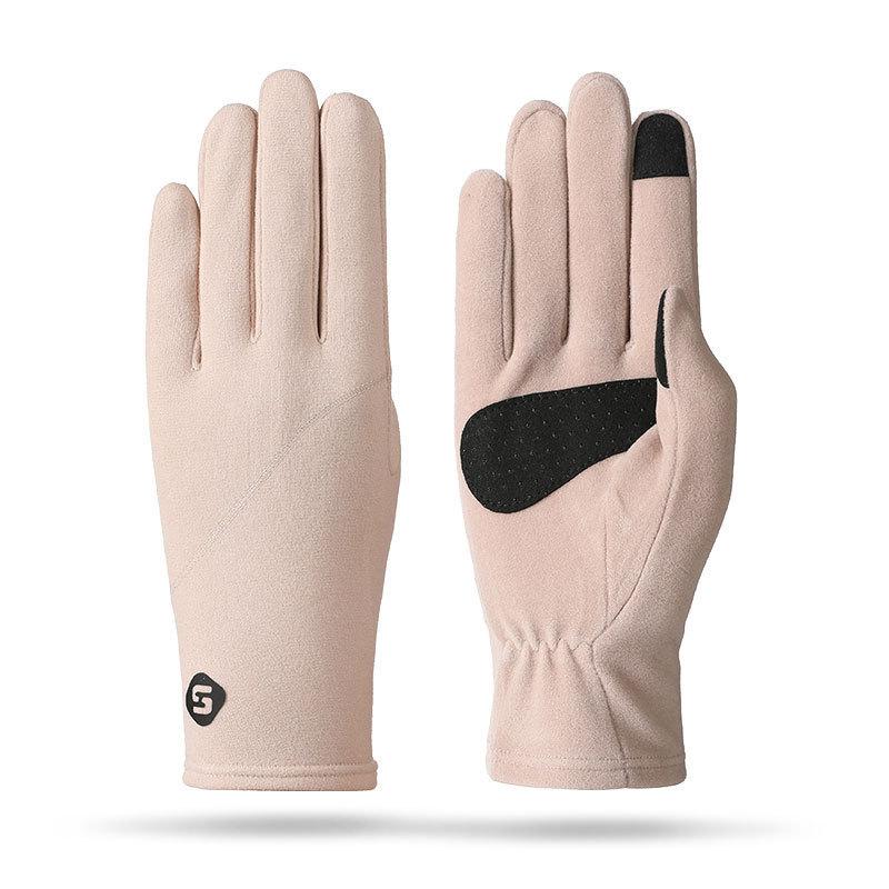 Autumn and winter German velvet thermal gloves women's windproof, cold-proof and non-slip electric vehicle high-elastic outdoor riding gloves