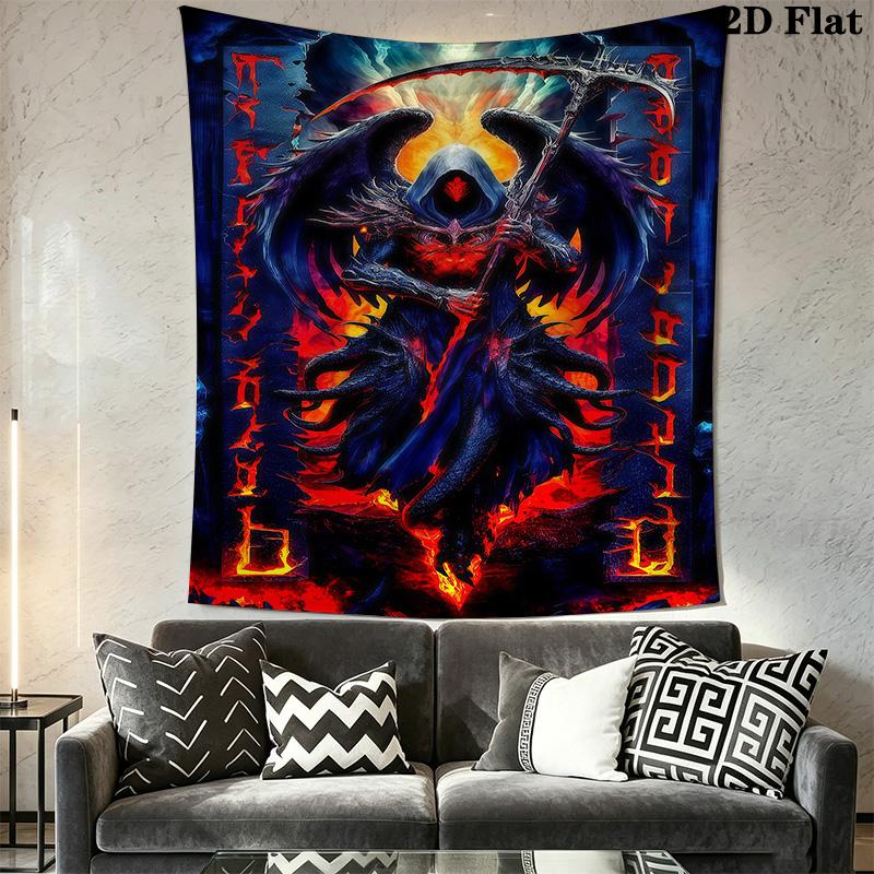Gothic Grim Reaper Flame Tapestry Background Cloth Fashion Print Background Cloth Wall Decoration Atmospheric Background Cloth