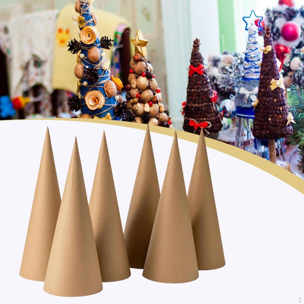 6x Paper Mache Cones,Open Bottom 30cm Crafts Cones Christmas Tree Decoration for School Party Hat