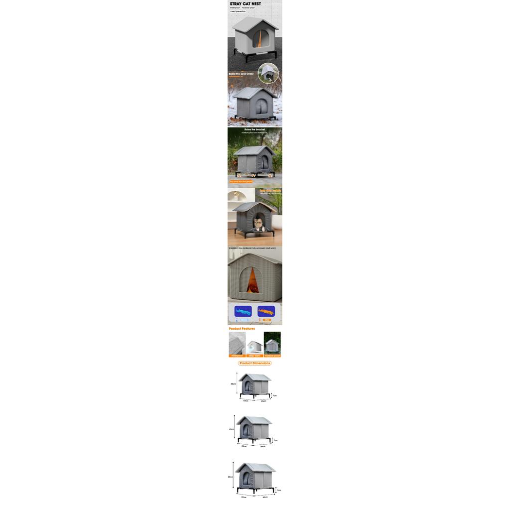 Heavy-Duty Outdoor Cat Cabin Winter Warm Shelter with Raised Waterproof Base All-Weather Protection for Community Cats
