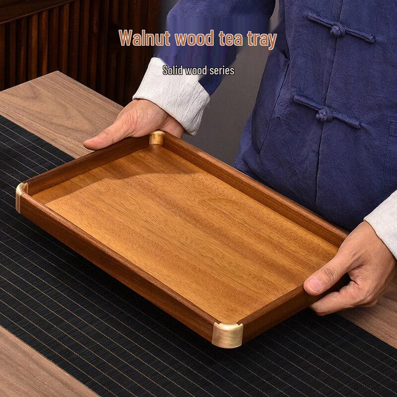 Extra Large Natural Walnut Wood Tea Tray with Handle