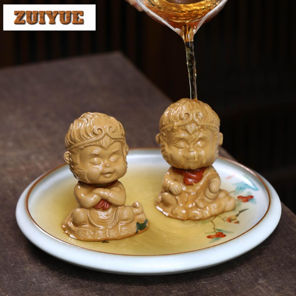Yixing Zisha King Sun Wukong Monkey Incense Holder Tea Pet Handmade Tea Sculpture Tea Figurine Play Toys Tea Statue Ornaments