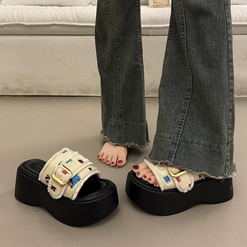 Thick-soled Shoes Height-increasing Cool Slippers New Women's Wedge Heel Slippers