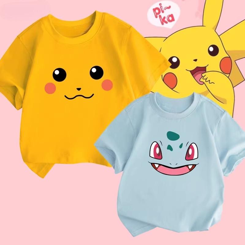 Potdemiel Pikachu Print 100 Cotton Childrens TShirt New Summer Style Casual Comfortable and Breathable Childrens Top