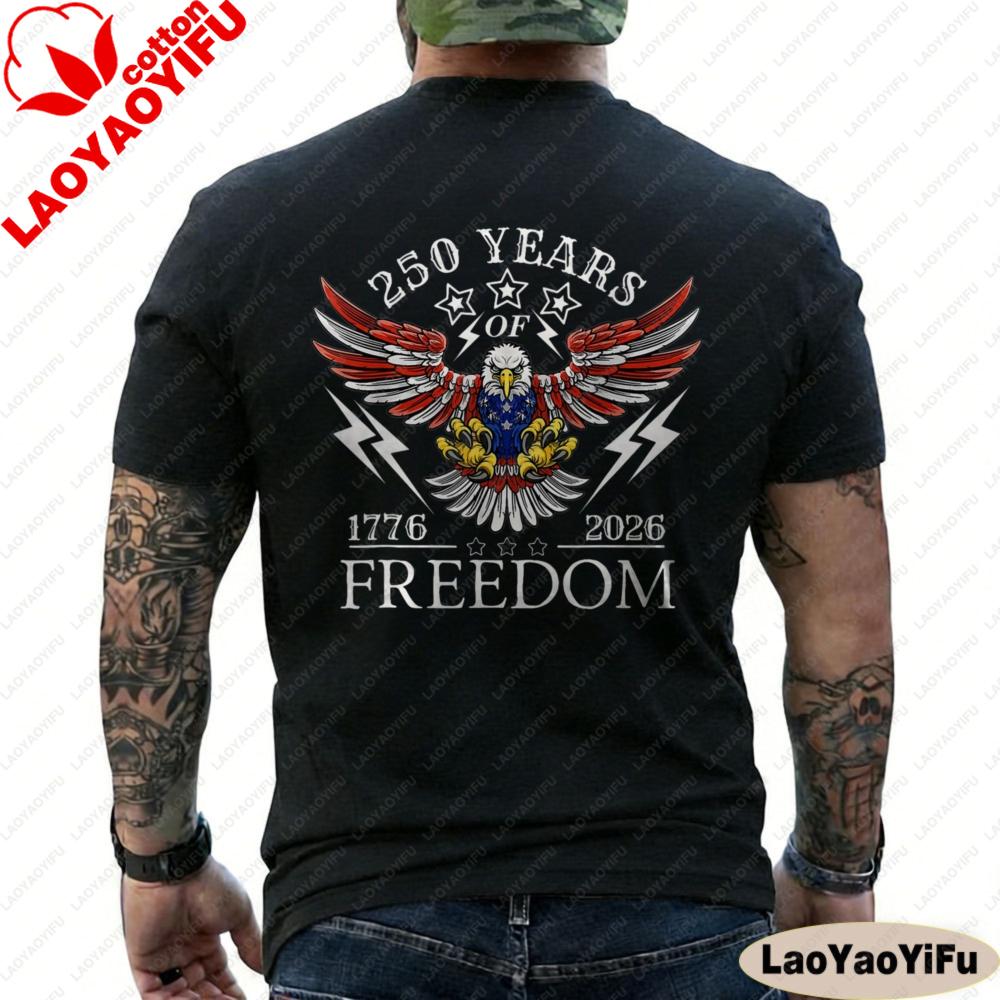America 250th Celebration 250 Years America Eagle American Flag ON BACK Men TShirt America Pride Clothes Round Neck Manle Tops S