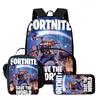 3Pcs Set School Backpack With Front Pocket & Lunch Bag & Pencil Bag,Fortnite Cartoon For Age 6-10,Lightweight For Boys & Girls