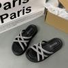 2024 Summer Thick-soled New Rhinestone Cross-strap Outer Slippers Fashionable Versatile Beach Shoes Fashionable Cool Slippers