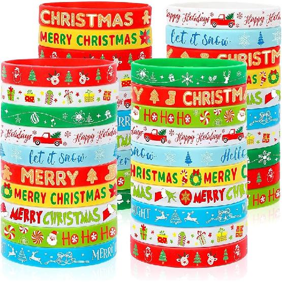 JUNEBRUSHS 120pcs Motivational Silicone Bracelets Bulk Colored Inspirational Rubber Wristbands for Student Back to School Classroom Birthday Party Christmas Style