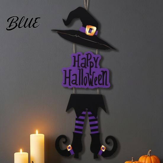 Halloween Door Sign Happy Welcome Witch Legs Hat Hanging Wooden Wall Decor Easy Hang Rustic Front Hanger for Porch Indoor Outdoor
