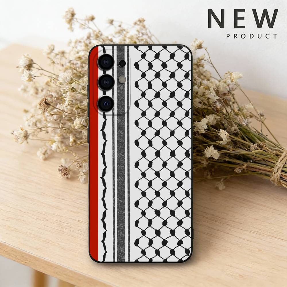 Étui de téléphone P-PalestineS Hattah K-Keffiyeh pour Samsung S26, 25, 24, 23, 22, 21, 20, 30, Ultra, Plus, Fe, Lite, noir.