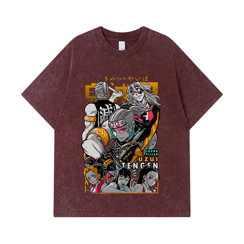 275 GSM Washed T-shirts 100% Cotton Demon Slayer V65 Uzui Print Unisex Heavy Cotton T Shirt