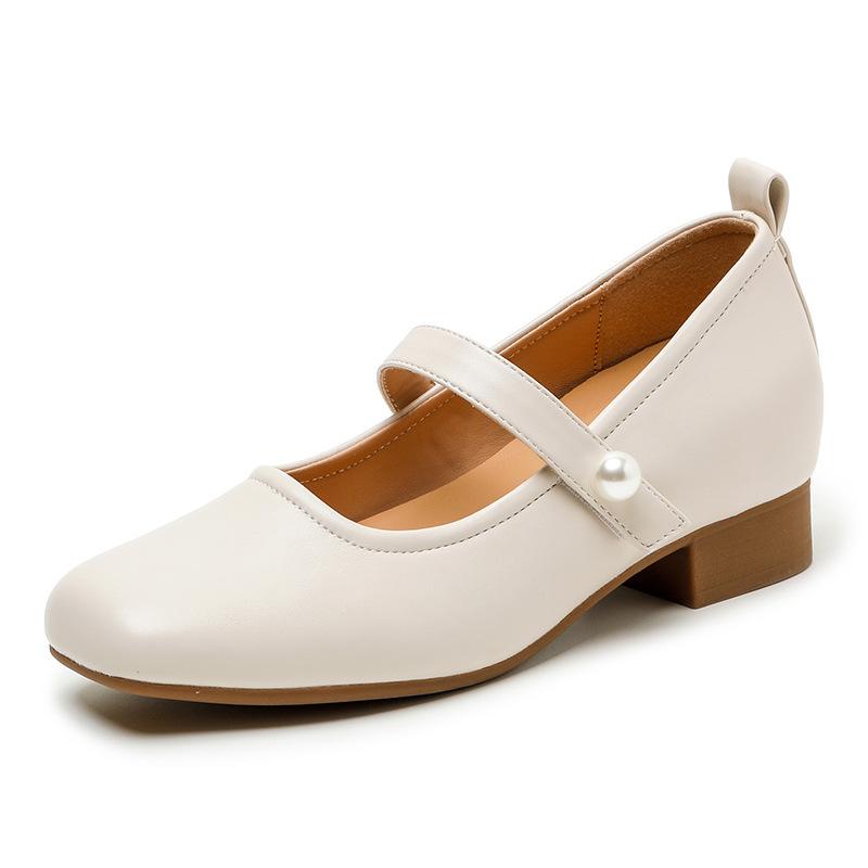 Half-curve Inner Height Increase Temperament French Single Shoes Women's Autumn New Light Mouth Gentle Square Head Medium Heel Mary Jane Shoes