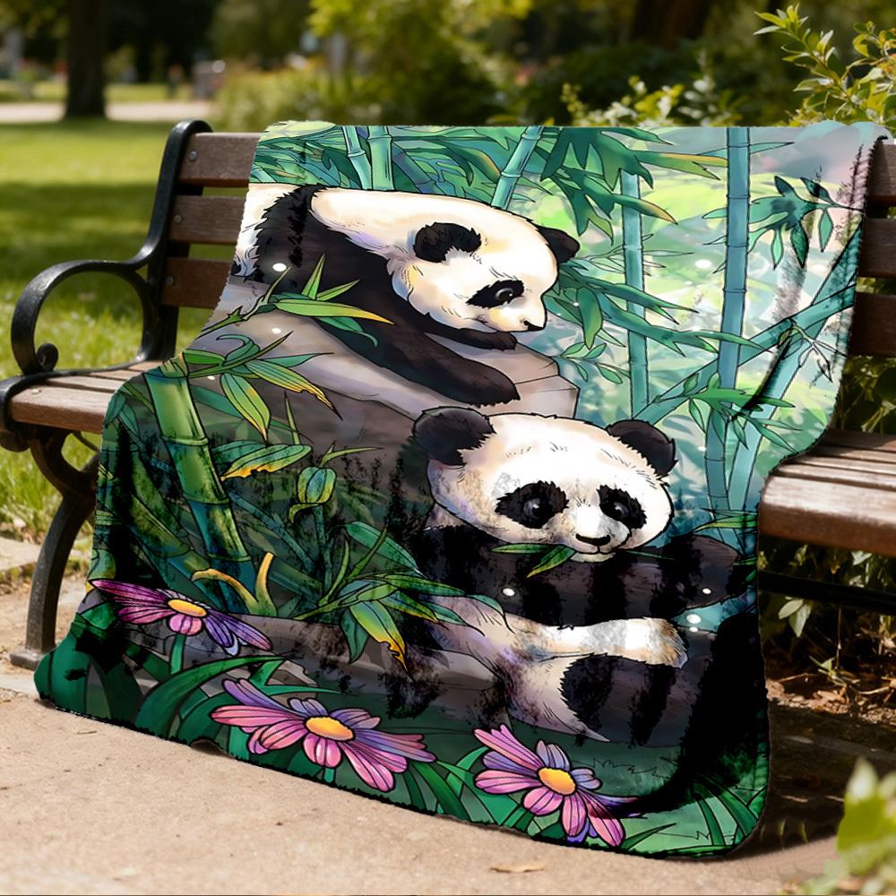 1pc Panda Forest Throw Blanket Polyester Fiber, Lightweight Flannel, Soft & Warm, All Season Use for Outdoor, Camping Digital Print