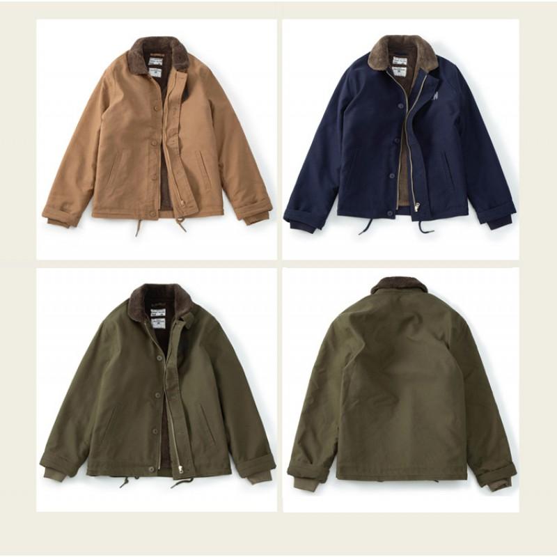 Mens Vintage Amekaji N1 Deck Jacket Thick Fleece Lined Winter Warm Cotton Coat Casual Loose Fit