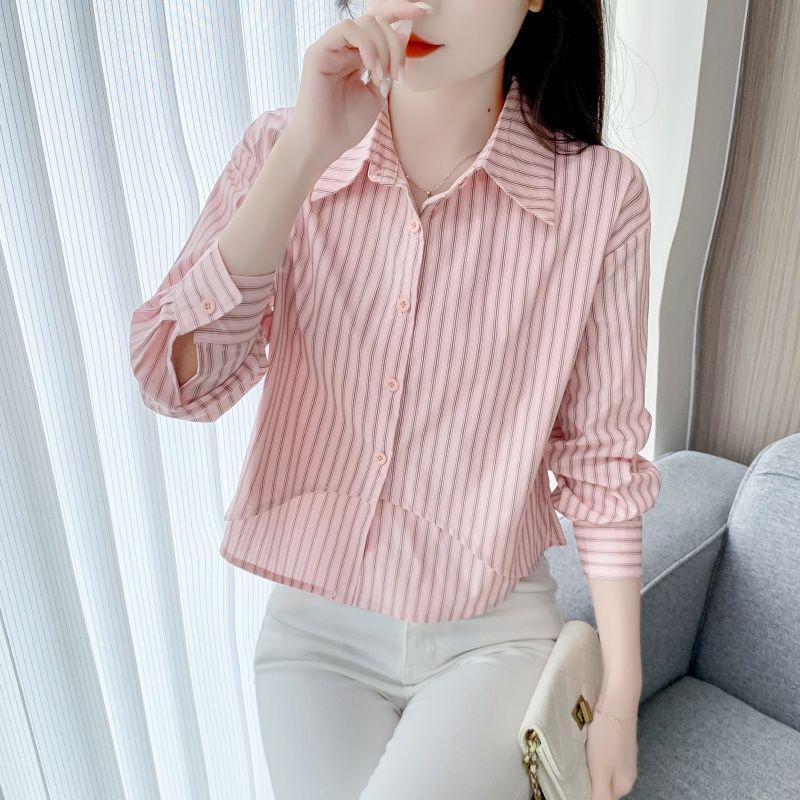 2024 Women's Casual Striped Cotton Shirt - Spring/Autumn