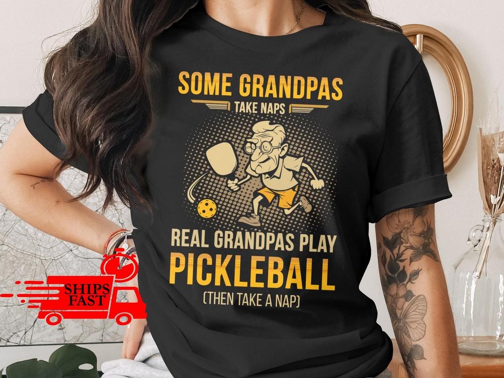 Comfort Colors Pickleball Grandpa T-Shirt Funny Cartoon Design Gift