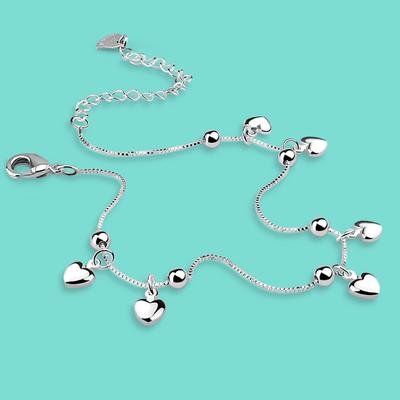 New 925 Sterling Silver Female Anklet Simple Heart-Shaped Pendant Ankle Bracelet Silver Chain Summer Popular Beach Jewelry Gifts