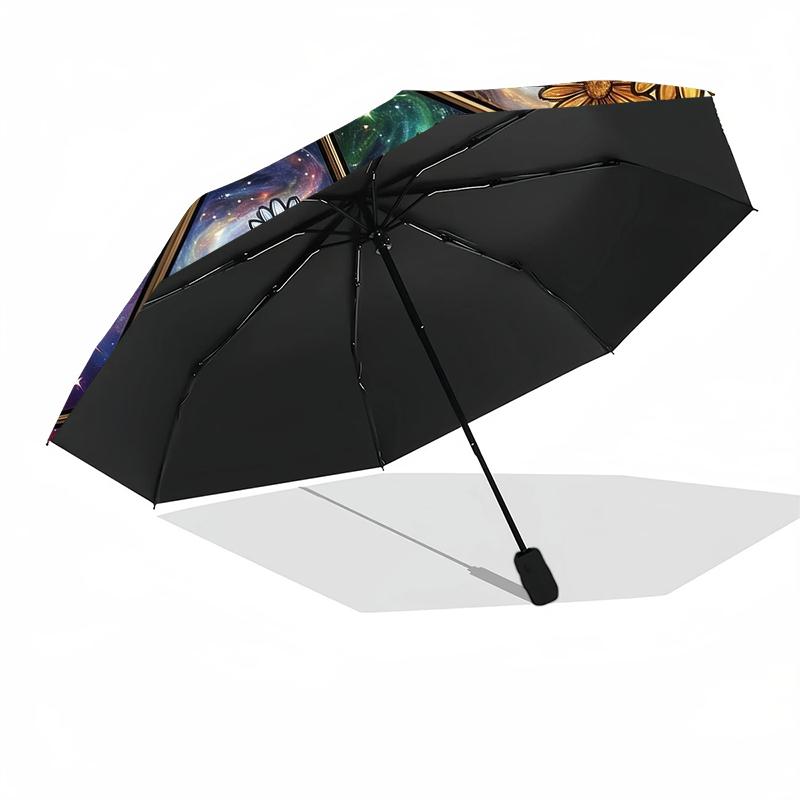 1pc Sturdy 8-Bone Auto Umbrella, Bright Gradient Daisy Starry Blooms Umbrella, Digital Printed, Foldable Umbrella for On-the-Go Outdoor Use