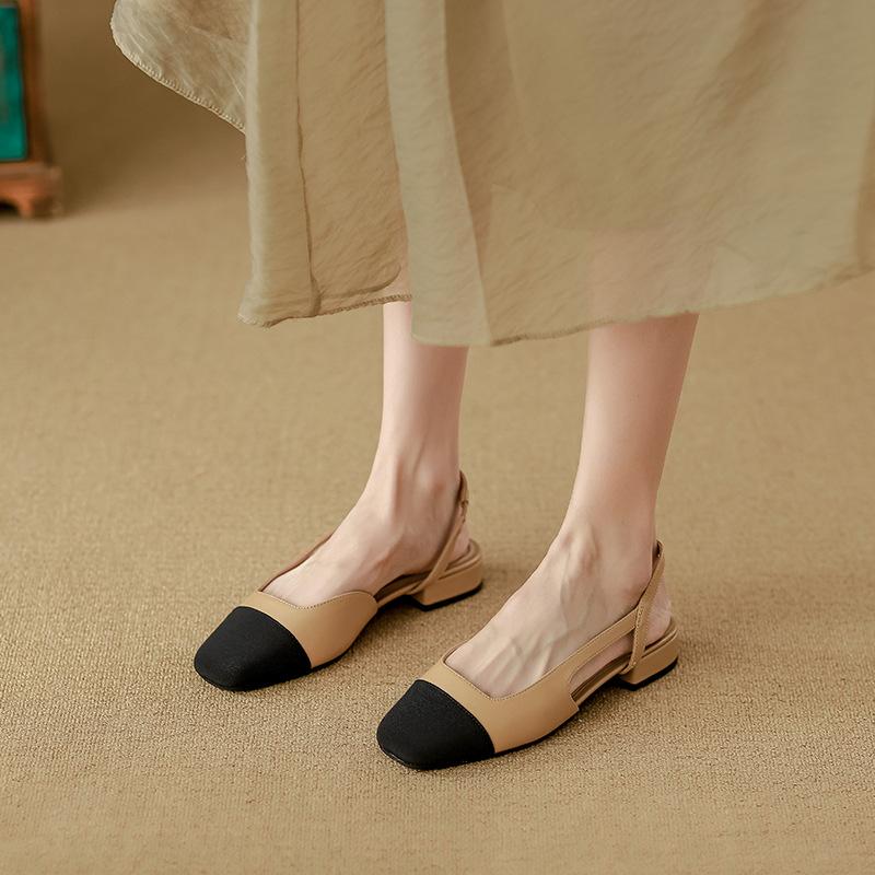 2025 spring new French style not tired feet single shoes small fragrant style color matching bag head sandals women's silver shoes women's versatile