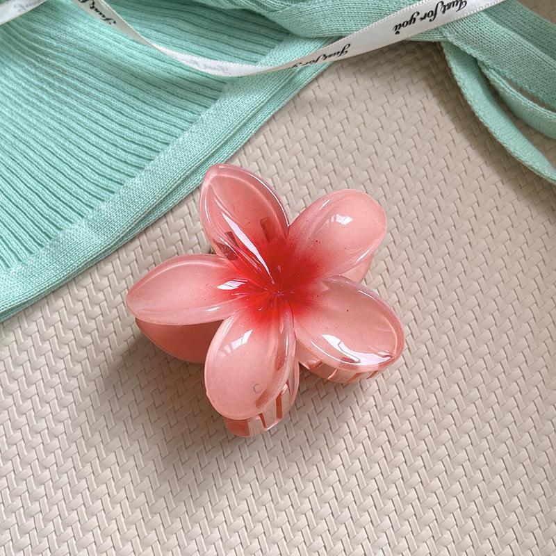Colorful Pink Frangipani Flower Hair Clip for Bangs
