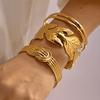 Stainless Steel Exaggerated Leaves Open Cuff Bangle For Women Fashion Double Line Cross Geometric Bracelet Party Wrist Jewelry