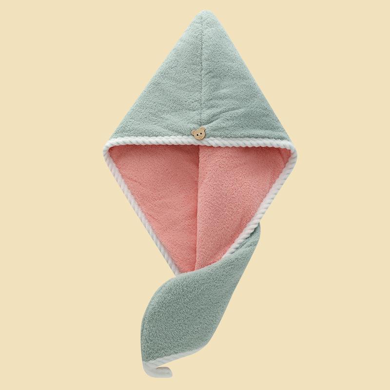 

Coral Fleece Quick-Dry Hair Towel Cap for Women 25*65 (Reversible) розовый/зелёный