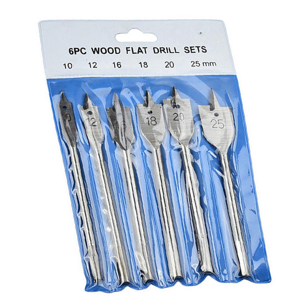 

New 6 Pcs Spade Drill Bit Set Paddle Flat Bits Hole Cutter Titanium Coating Carbon Steel Woodworking Tool 10/12/16/18/20/25mm срібний