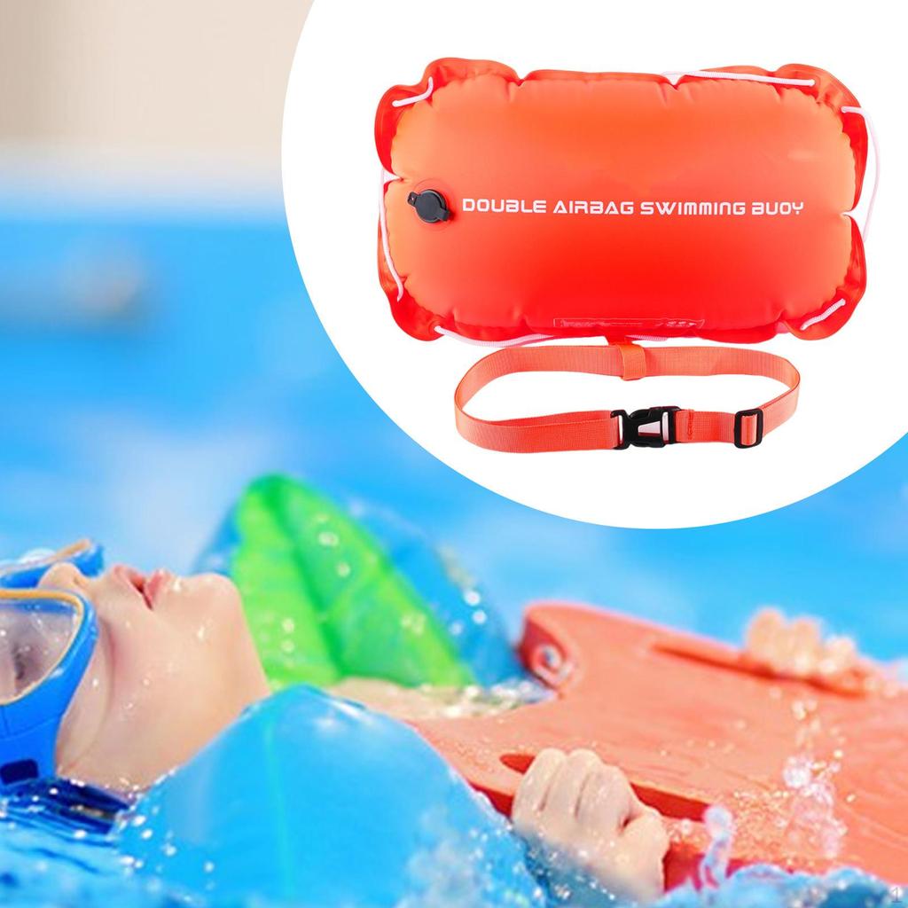 Floating Swim Buoy for Swimmers with Compact Waist Belt 12kg Folding Double Inflatable Cushions