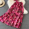 Seaside Holiday Fashion Suit Women's High Waist Thin Medium Long A-Shaped Floral Skirt Two-Piece Jacket