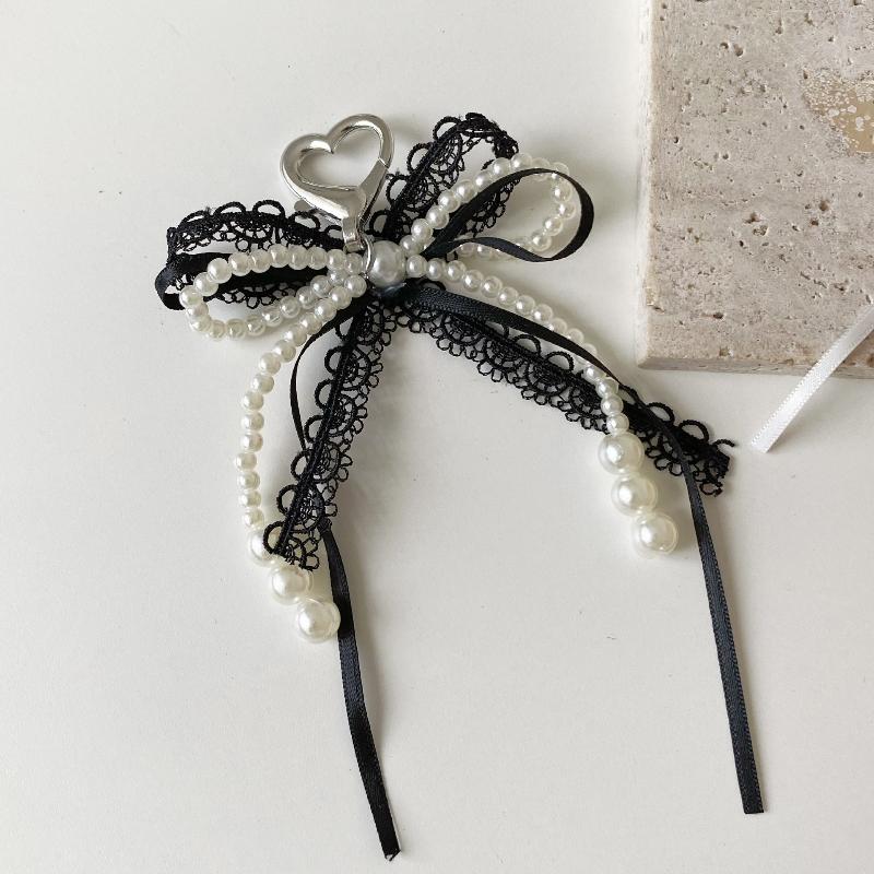 

Y2K Милый кружевной брелок с искусственным жемчугом и бантом в стиле Ins, брелок с бантом, модный девичий держатель для ключей, подвеска для сумки, подарок для девочек