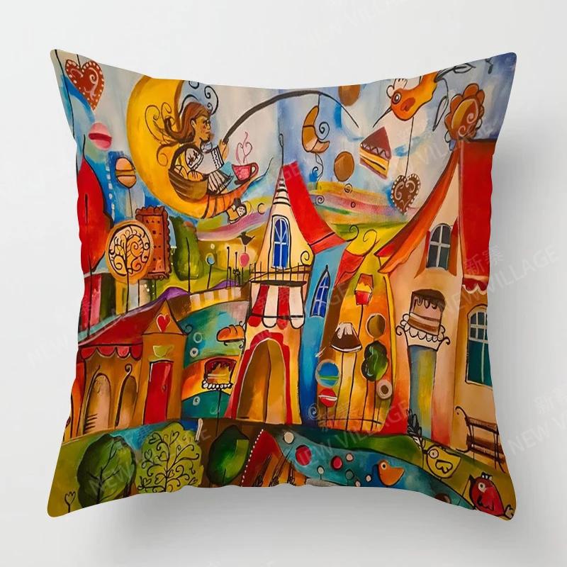 Home Living Room Decoration Cushion Covers Vintage Oil Painting Style Throw Pillow Cover45*45 Pillowcase 40x40cm 50x50 45x45