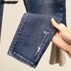 Dimanaf 2025 Plus Size Women Spring Jeans Solid Pants Ripped Denim Female Elastic Basic Blue High Waist Trousers Oversize Fashion Pants 4XL 5XL