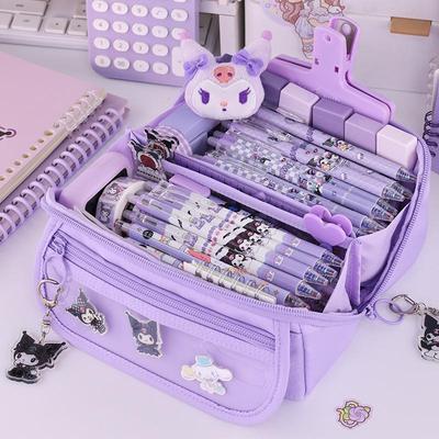 Large Capacity Girlish Heart Prism Pencil Case - Multifunctional Stationery Bag for Female Students