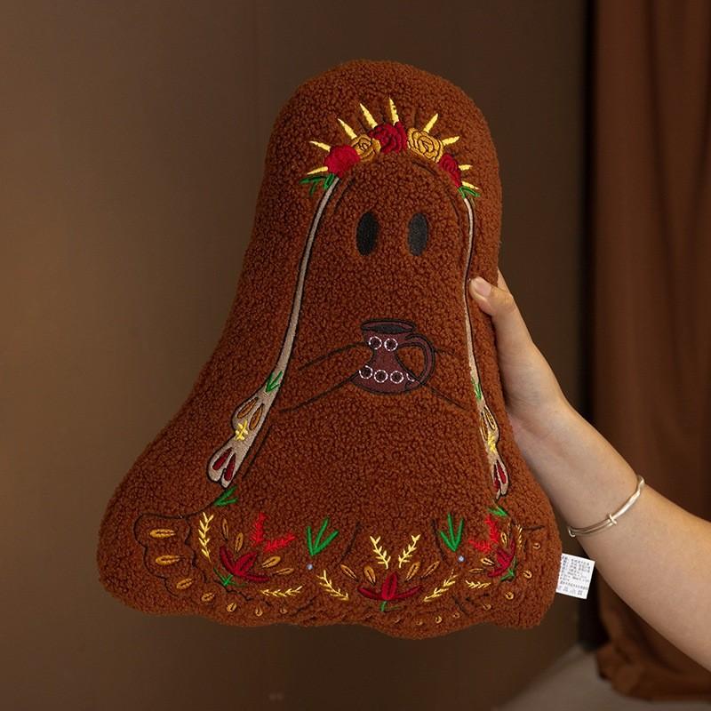 Halloween Ghost Plush Cushion With Embroidered Design For Living Room Decor