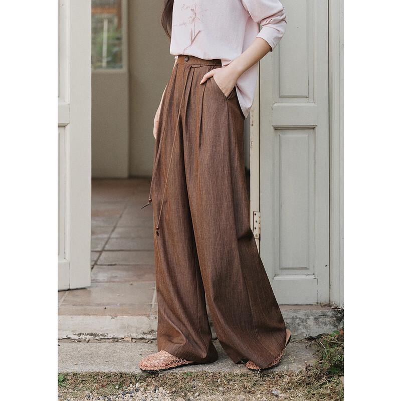 Women's Tencel Linen Retro High-Waist Wide-Leg Pants
