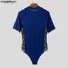 INCERUN Men's Short Sleeve Side Lace Patchwork Jumpsuits Fitted Playsuits Home Wear