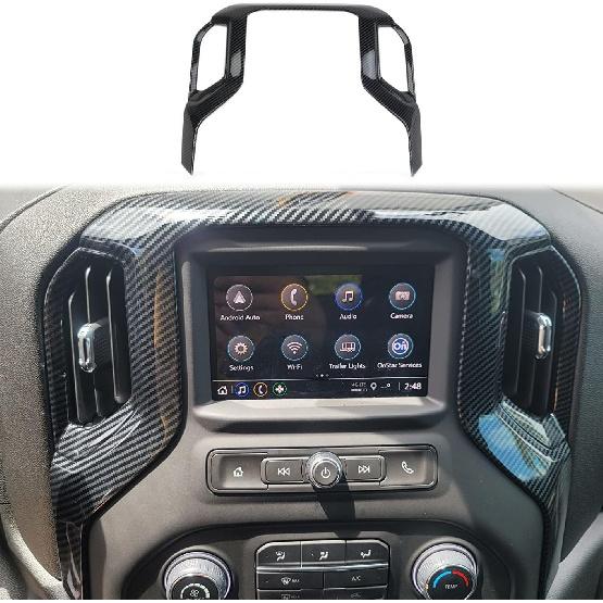 

Carbon Fiber Center Console Dashboard AC Air Vent Navigation Cover Trim for 2019-2026 Chevy Silverado 1500/GMC Sierra 1500 for 2020-2026