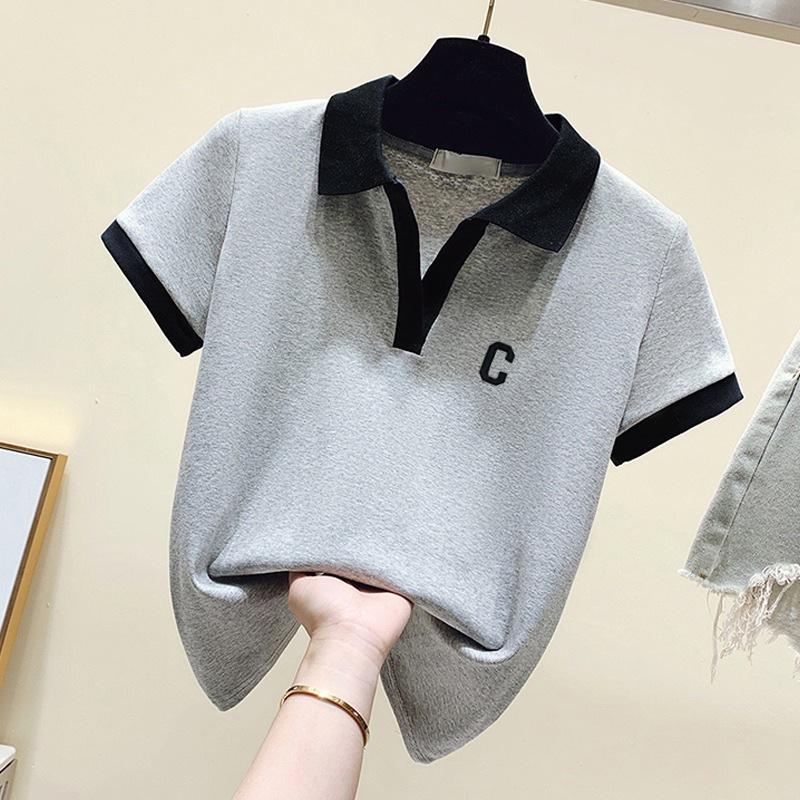 

Women s Plus Size V-Neck Polo Shirt - Short Sleeve, Tummy-Covering, Slimming Top for Summer 2025 L [Recommended 95-105 lbs]