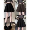 Black High-Waisted Wool Pleated A-Line Short Skirt for Women - Slim-Fit Spring/Autumn 2026 Collection