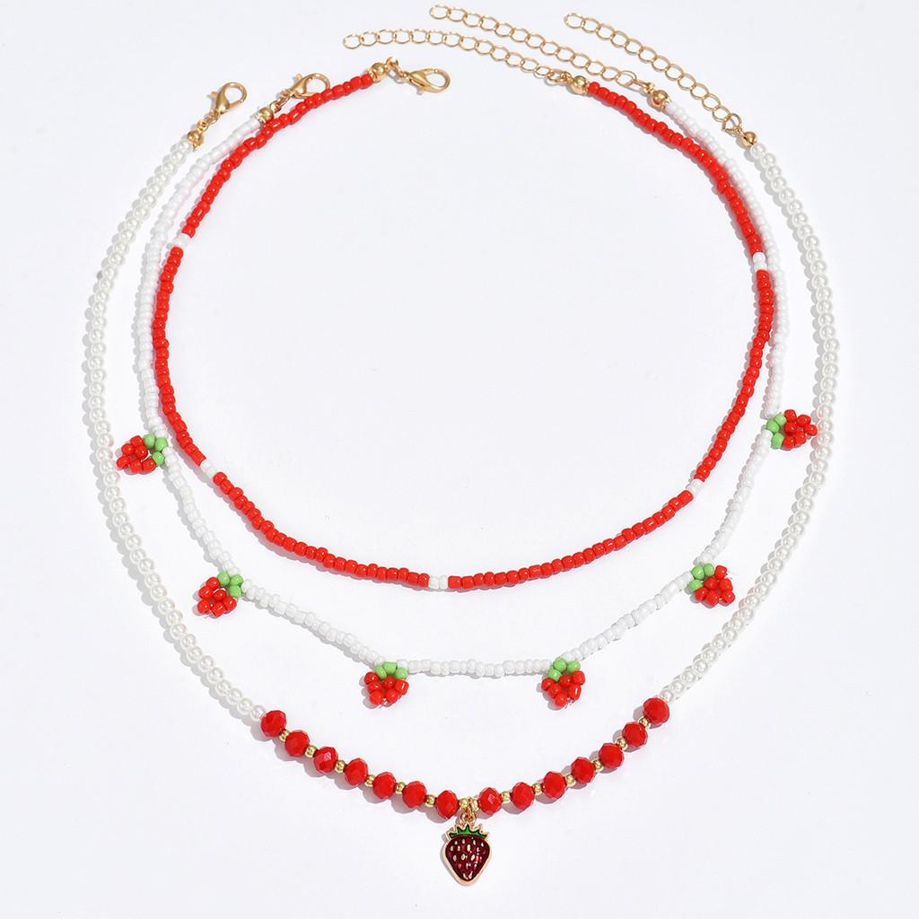 Strawberry Pearl Necklace Set With Handcrafted Faux Pearl Beads For Women Summer Fashion
