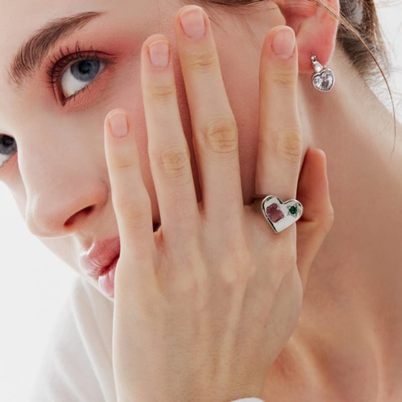 Shertz Bold Heart Color Cubic Open Ring SHRI0035