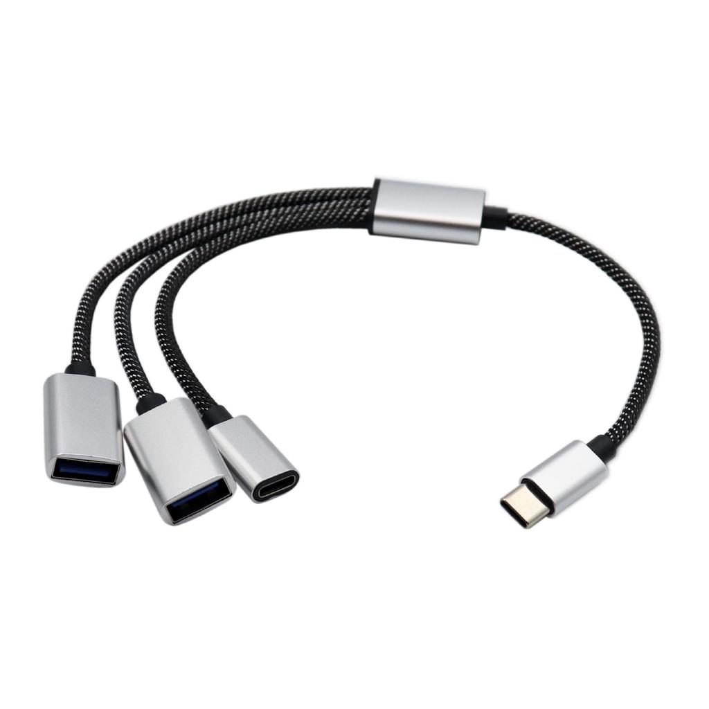 Type-C 4-in-1 USB 2.0 Hub: 2 USB + 1 Type-C Ports